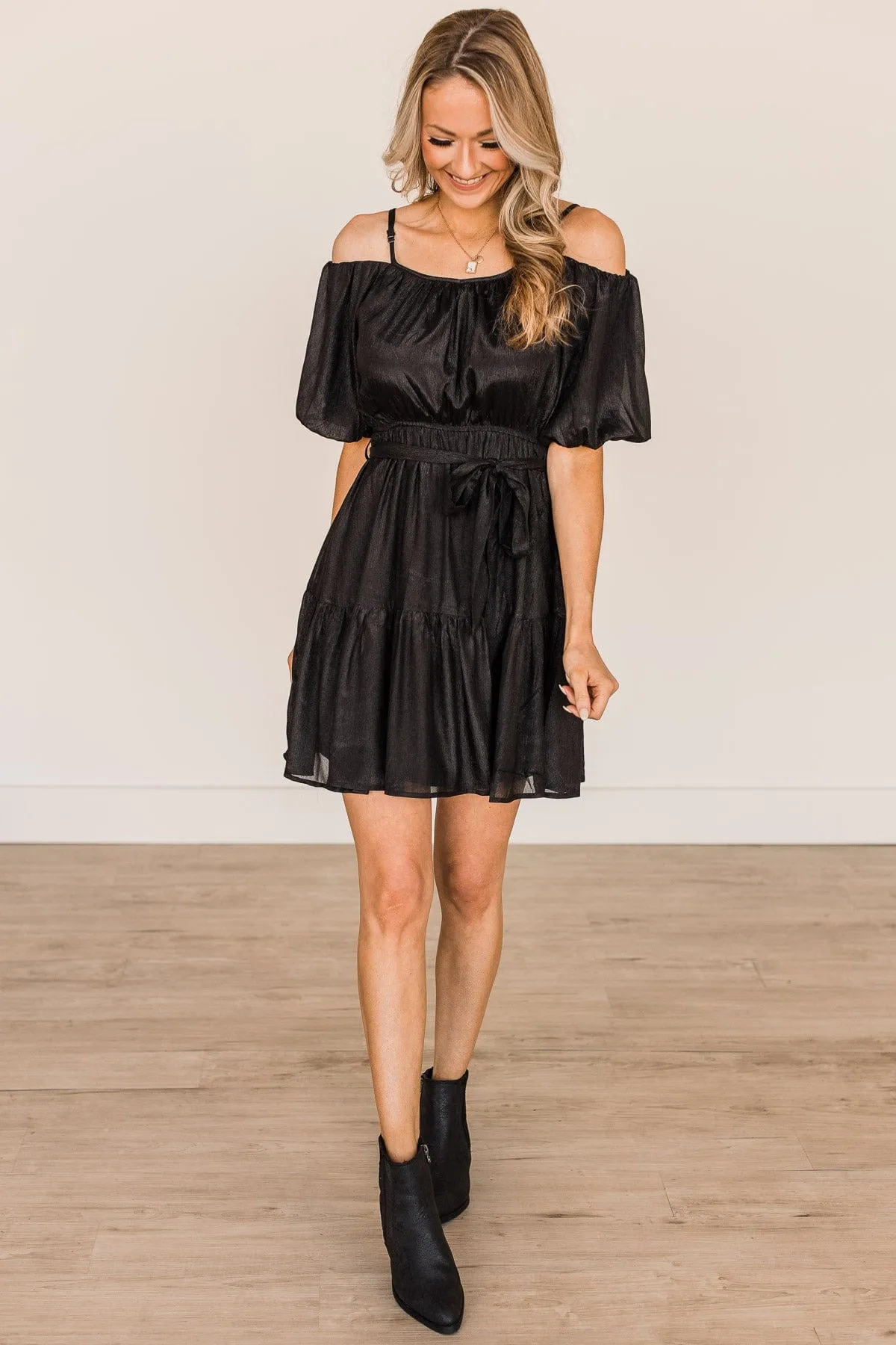 Expecting Miracles Puff Sleeve Dress- Black