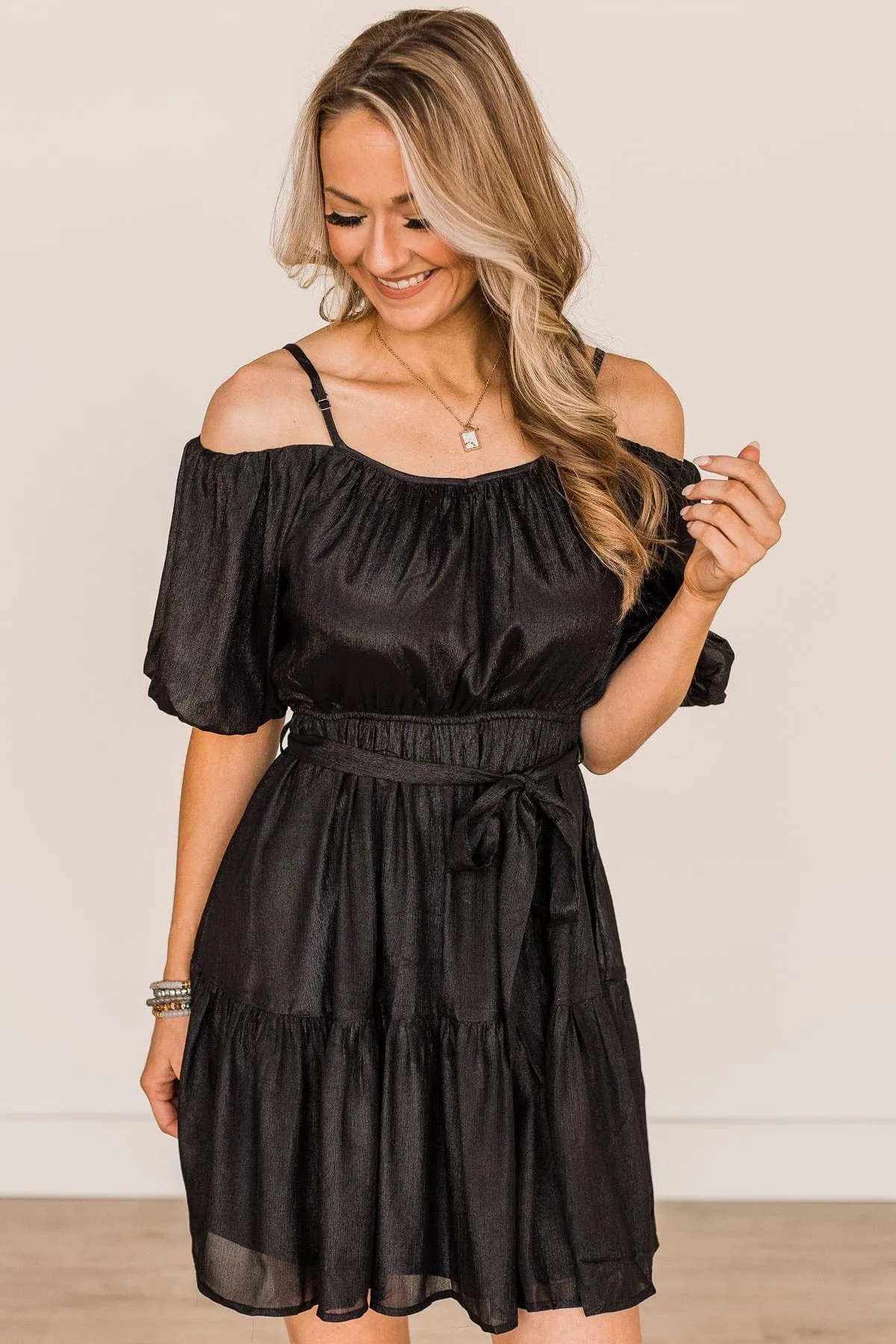 Expecting Miracles Puff Sleeve Dress- Black