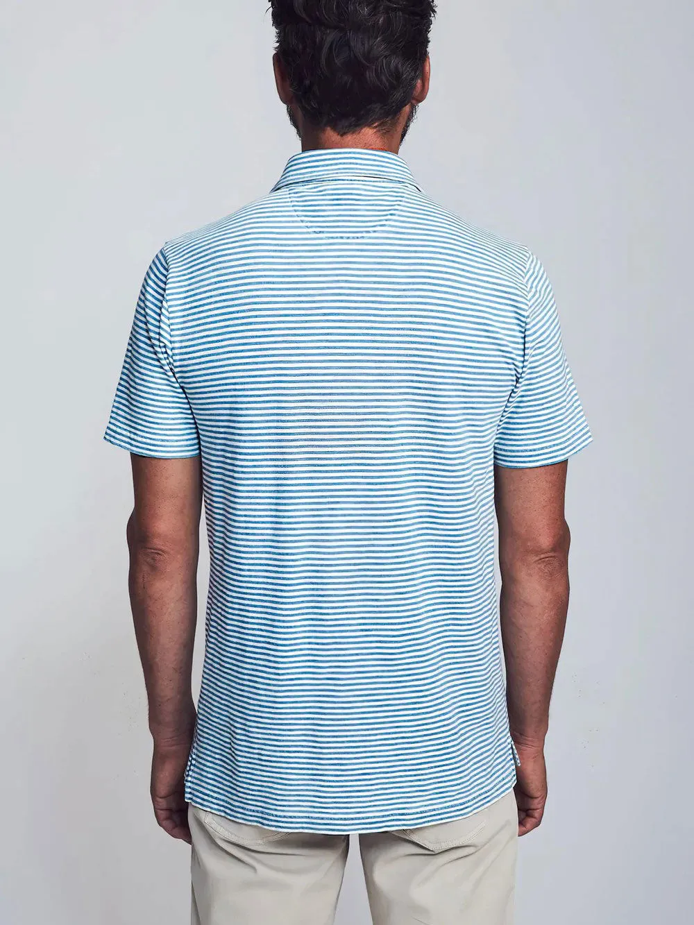Faherty Men's Salt Wash Indigo Stripe Short Sleeve Polo NWT