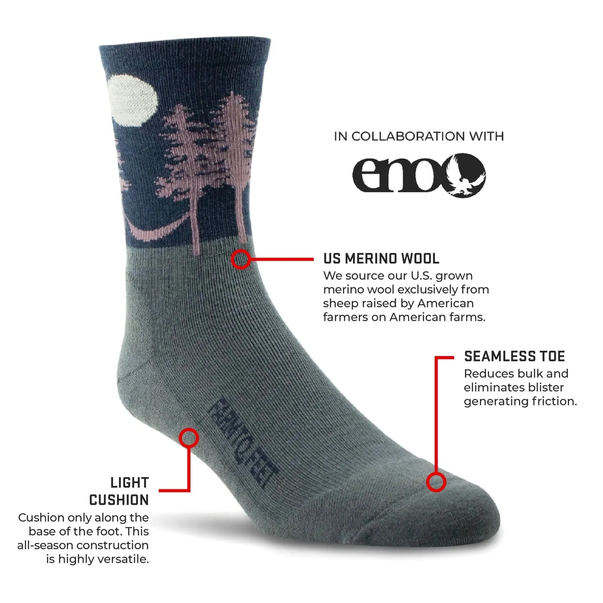 Farm to Feet Asheville Trail Light Cushion 3/4 Crew Socks