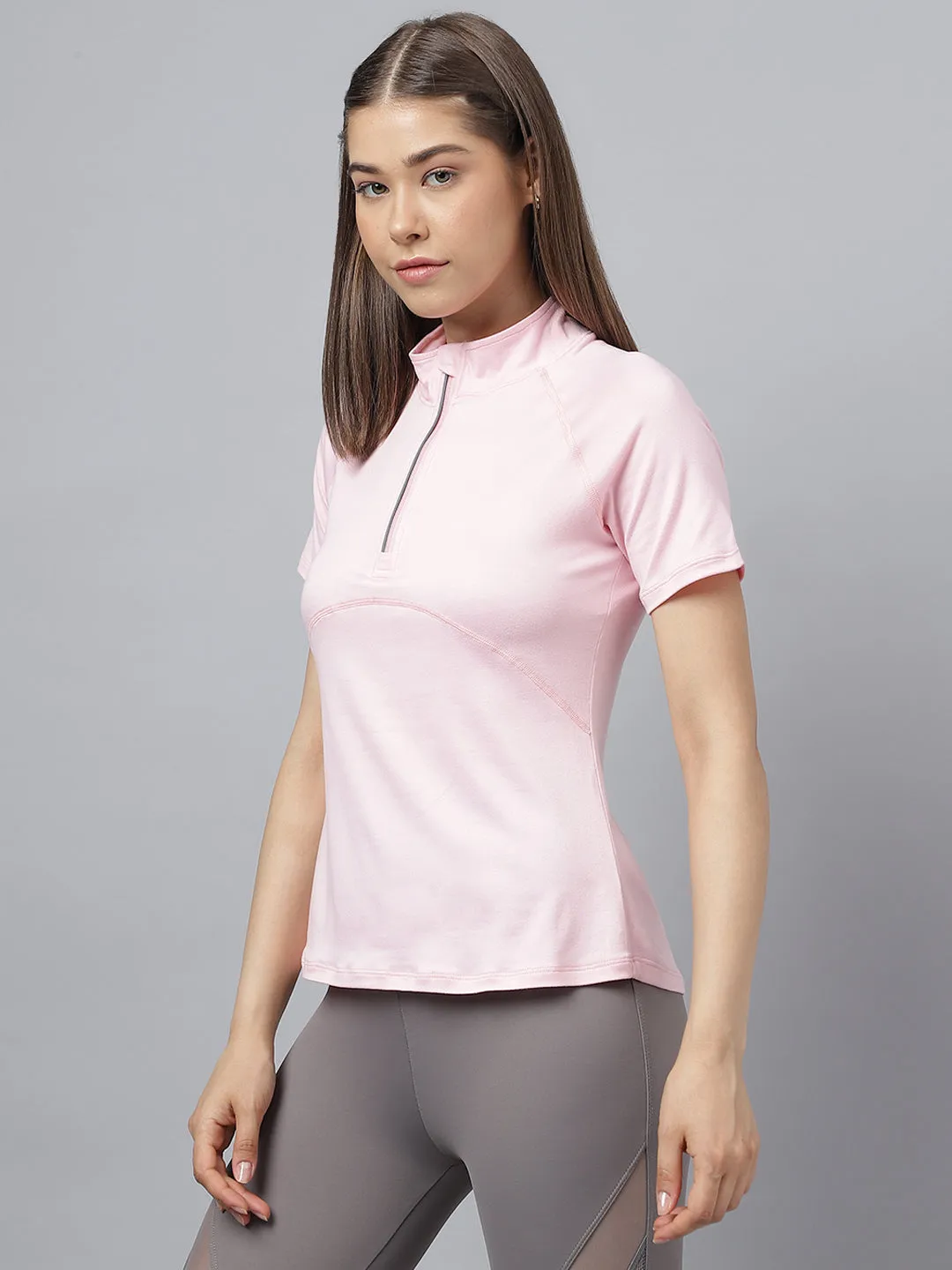 Fitkin women front zipper short sleeves t-shirt