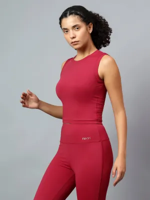 Fitkin Women Wine Fitted Crop Tank
