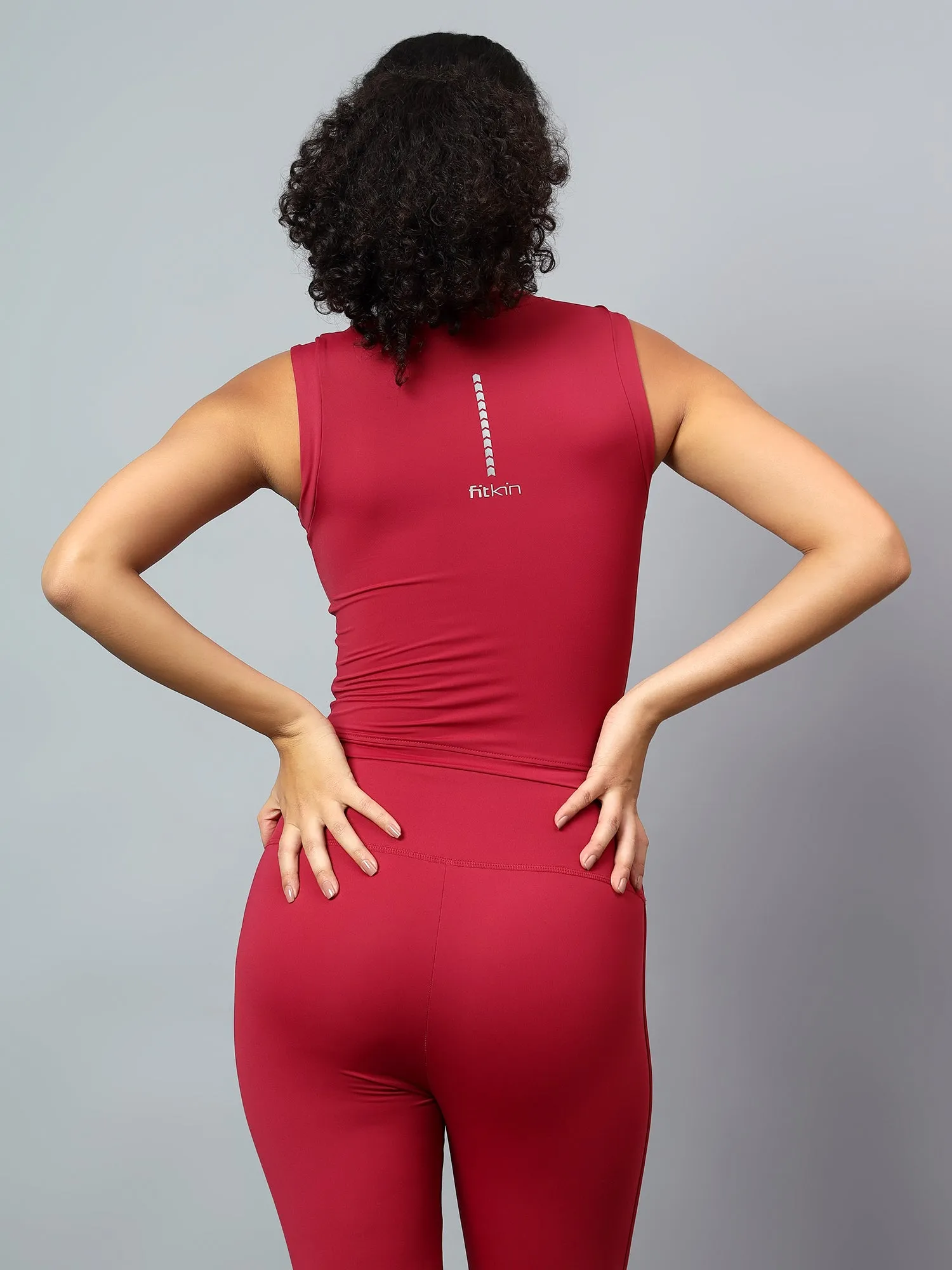 Fitkin Women Wine Fitted Crop Tank