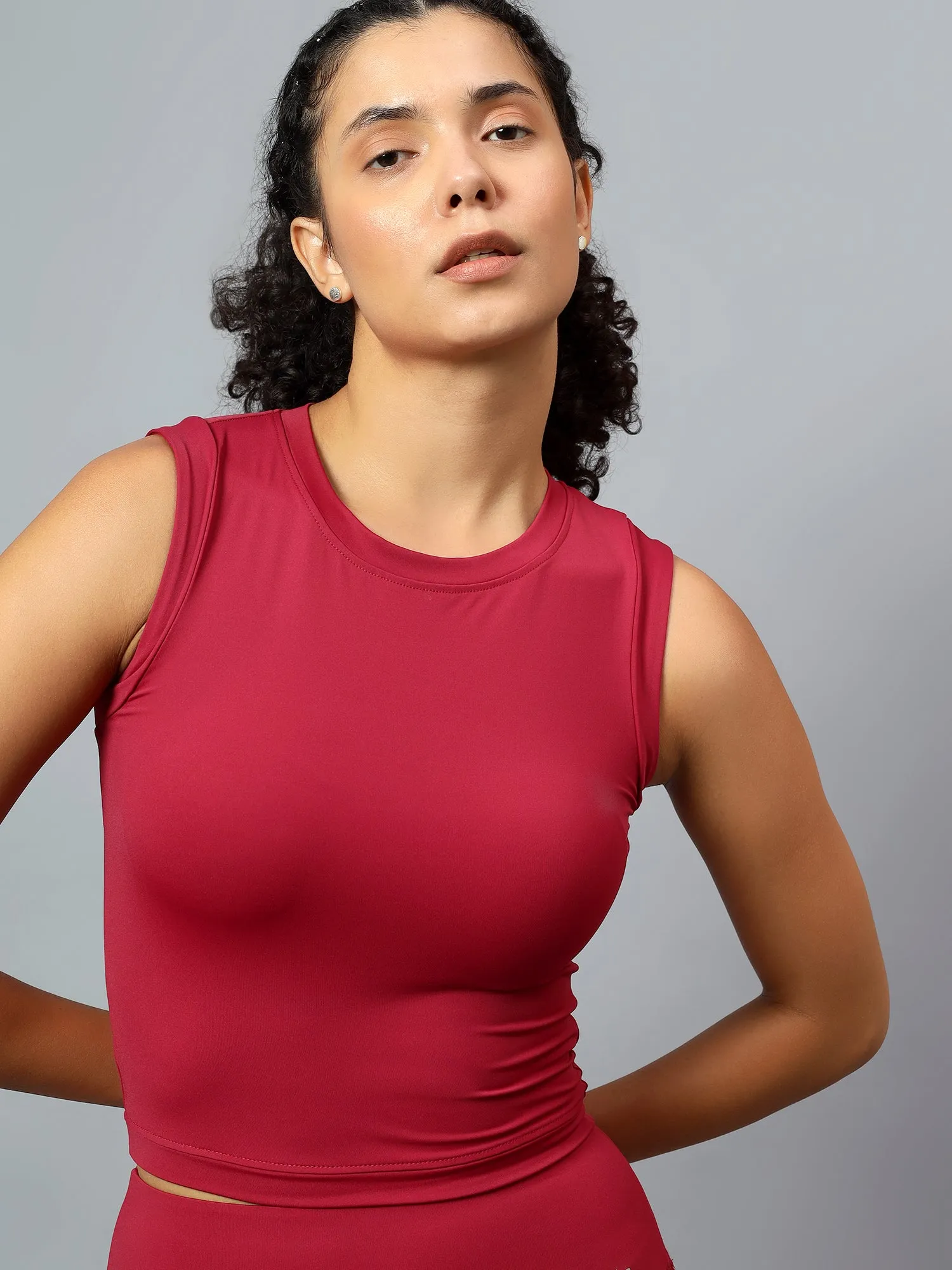 Fitkin Women Wine Fitted Crop Tank