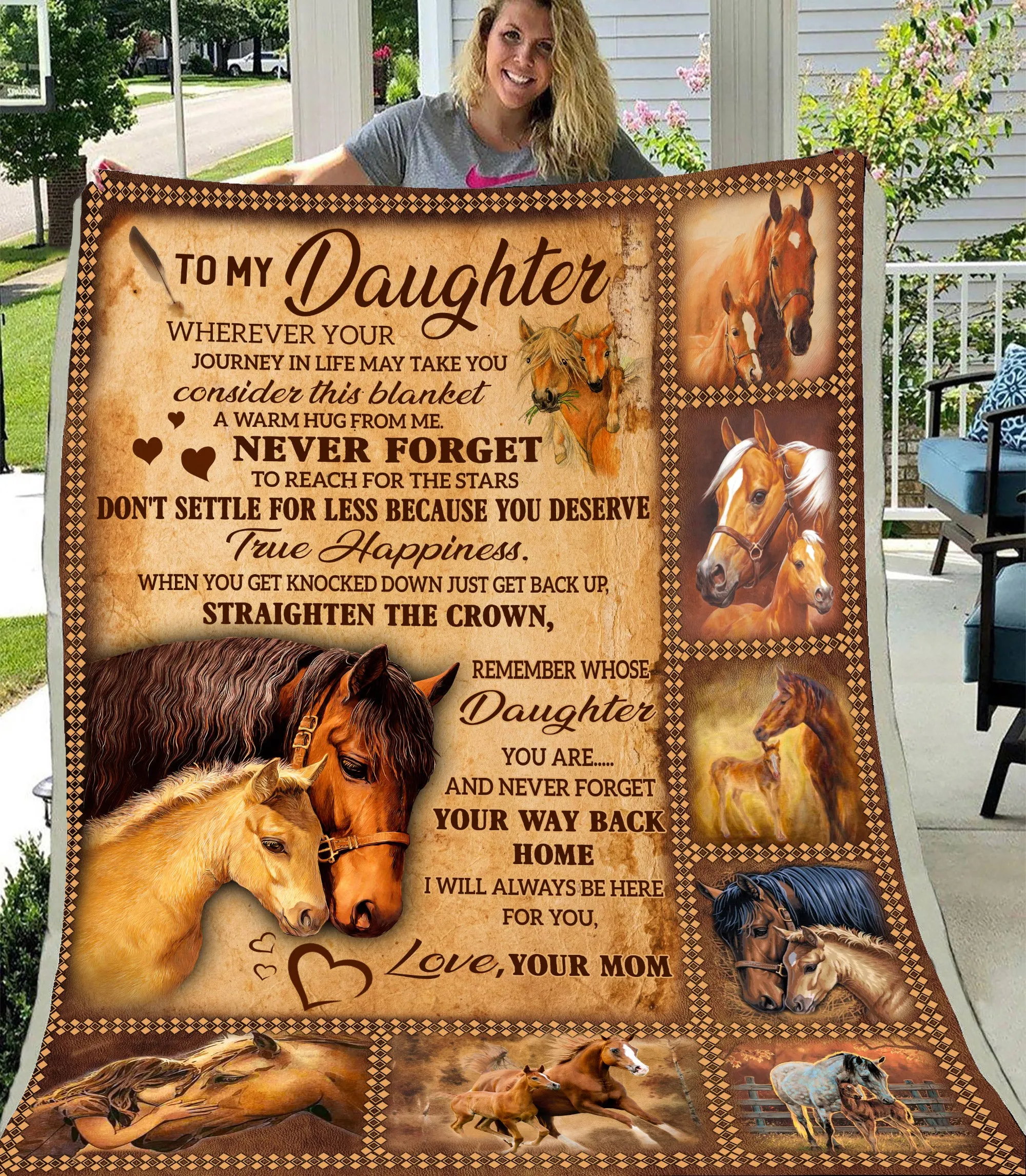 Fleece Blanket - Horse - To My Daughter - Love Your Mom
