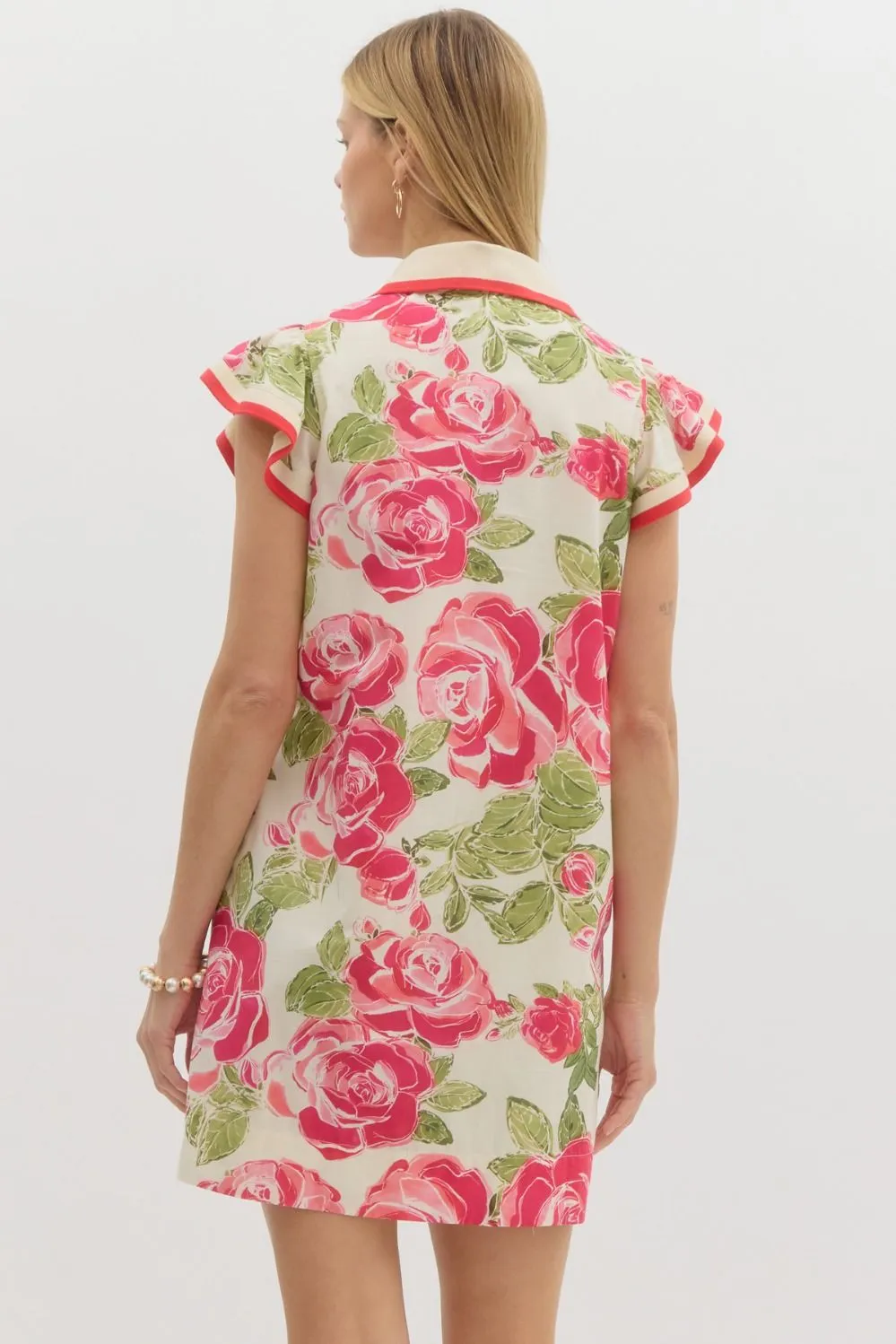 Floral Print Polo Ruffle Flutter Sleeve Pullover Mini Dress