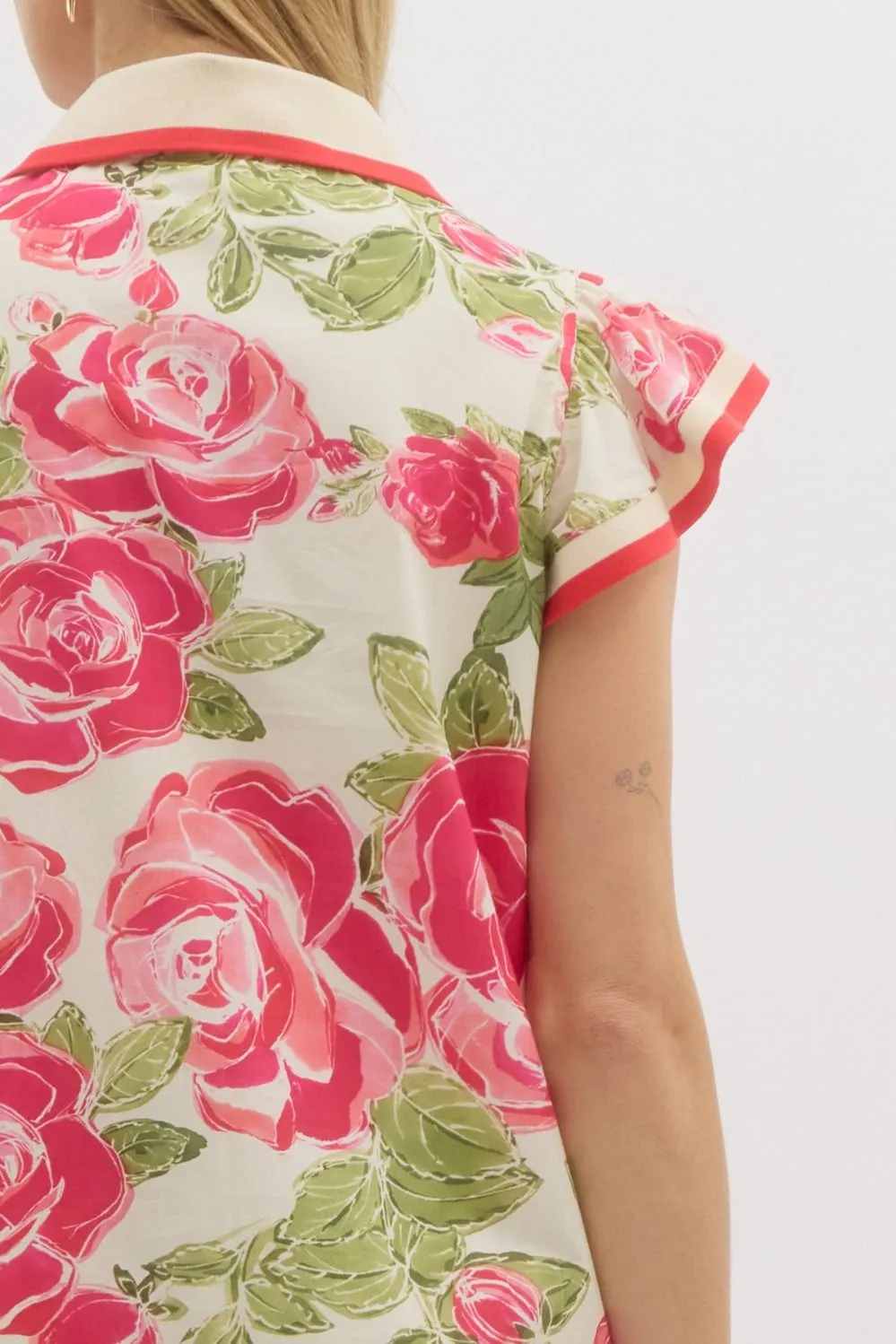 Floral Print Polo Ruffle Flutter Sleeve Pullover Mini Dress