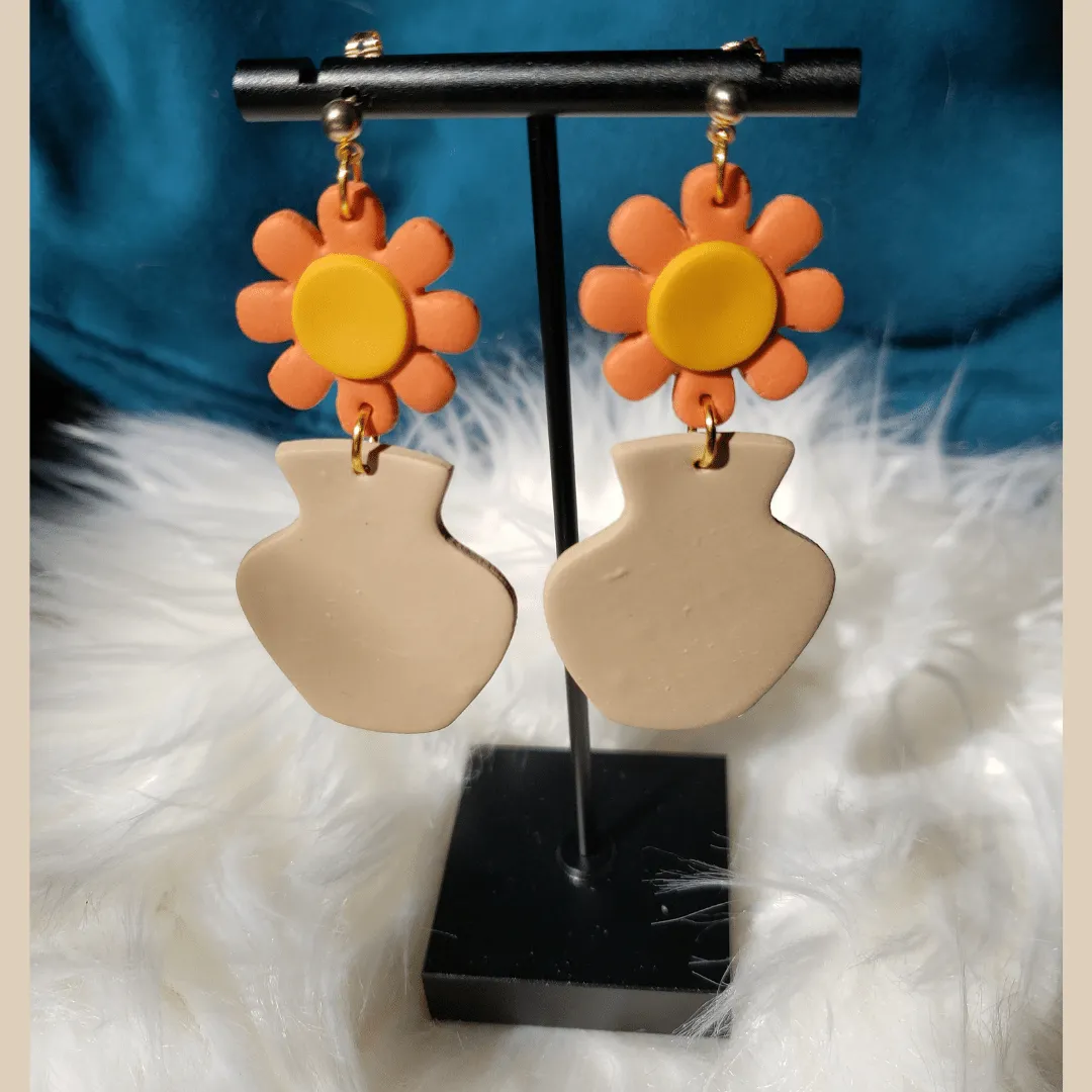 Floral Terracota Pot Earrings