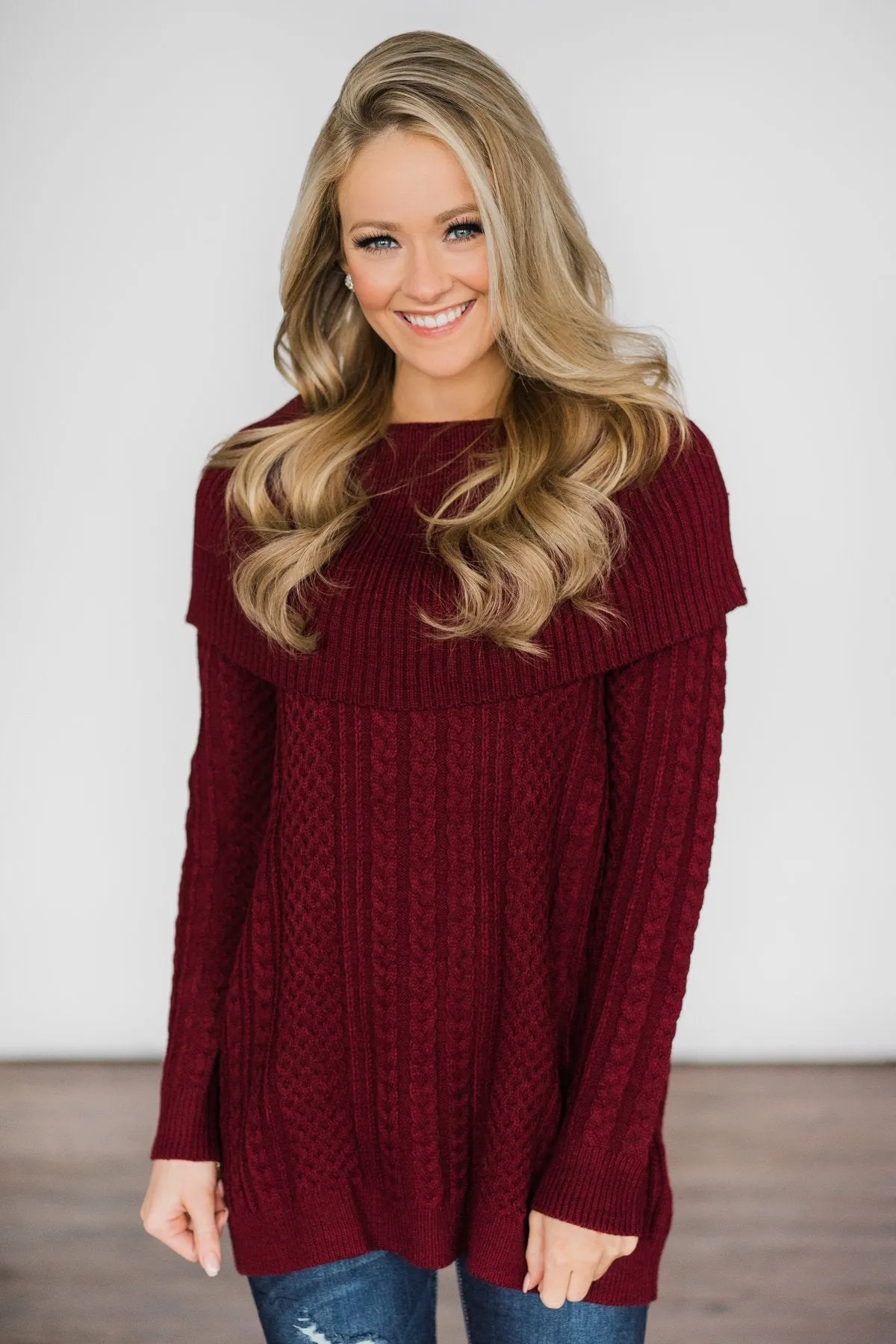 Fold Over Burgundy Sweater