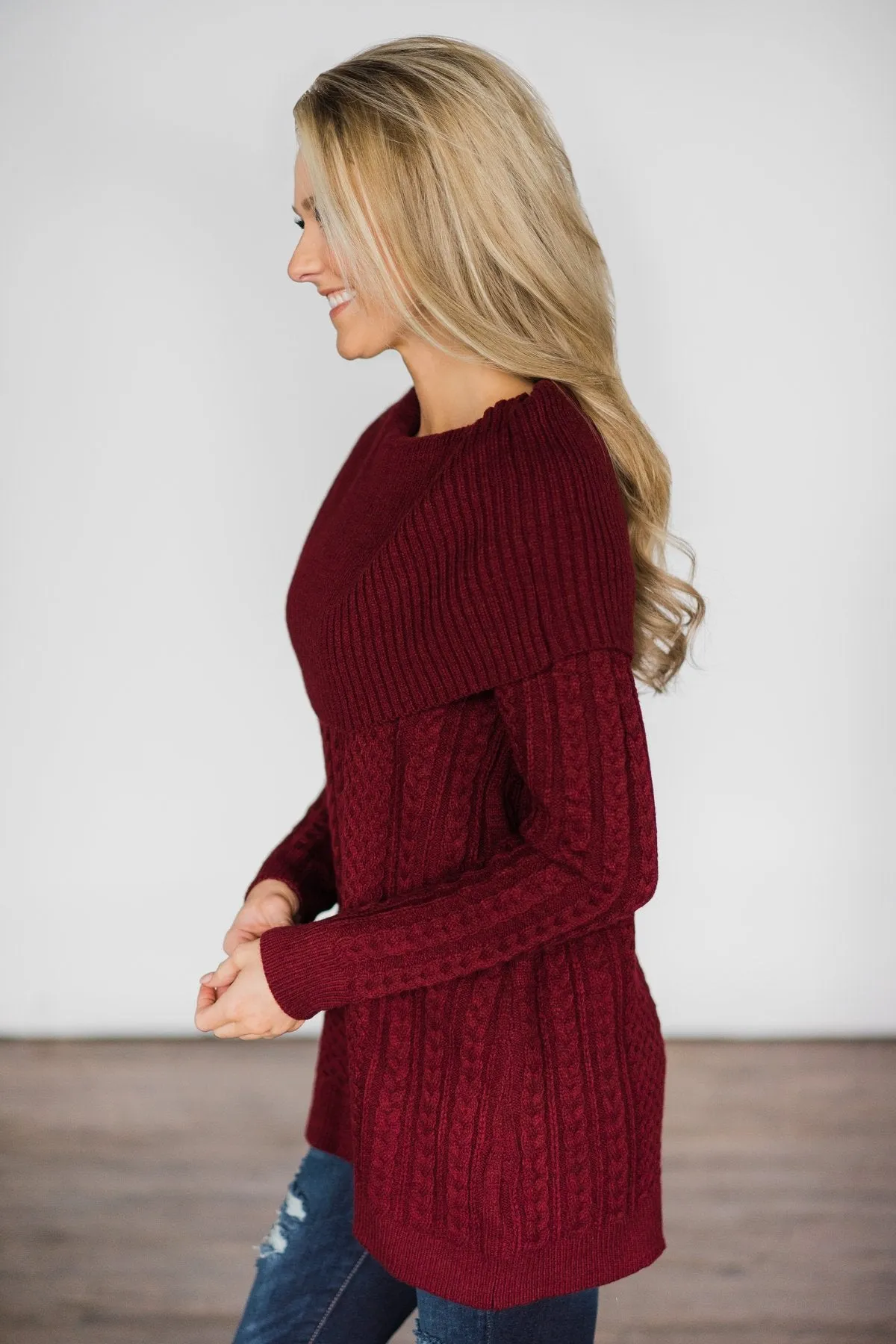 Fold Over Burgundy Sweater