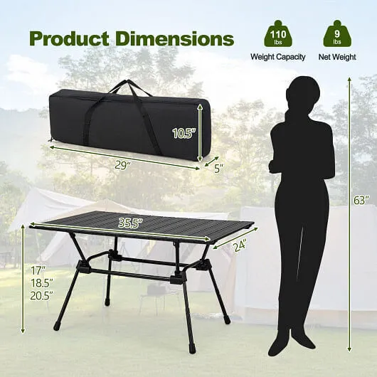 Folding Heavy-Duty Aluminum Camping Table with Carrying Bag-Black - Color: Black
