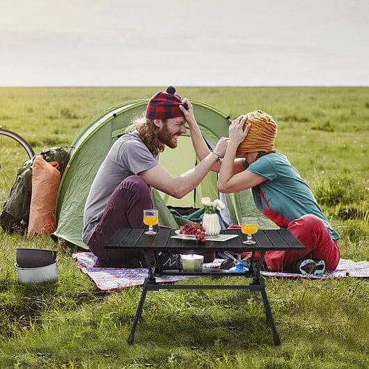 Folding Heavy-Duty Aluminum Camping Table with Carrying Bag-Black - Color: Black