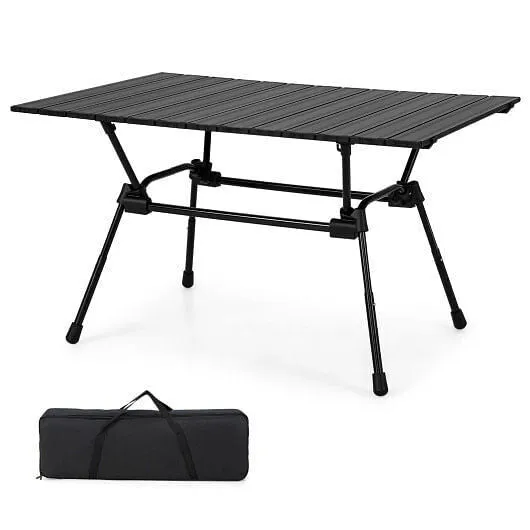 Folding Heavy-Duty Aluminum Camping Table with Carrying Bag-Black - Color: Black