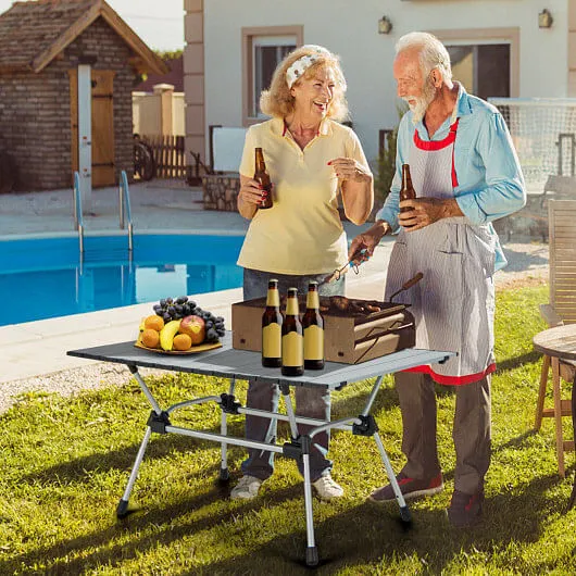 Folding Heavy-Duty Aluminum Camping Table with Carrying Bag-Silver - Color: Silv