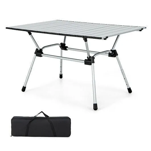 Folding Heavy-Duty Aluminum Camping Table with Carrying Bag-Silver - Color: Silv
