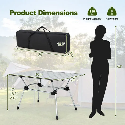 Folding Heavy-Duty Aluminum Camping Table with Carrying Bag-Silver - Color: Silv