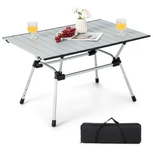 Folding Heavy-Duty Aluminum Camping Table with Carrying Bag-Silver - Color: Silv