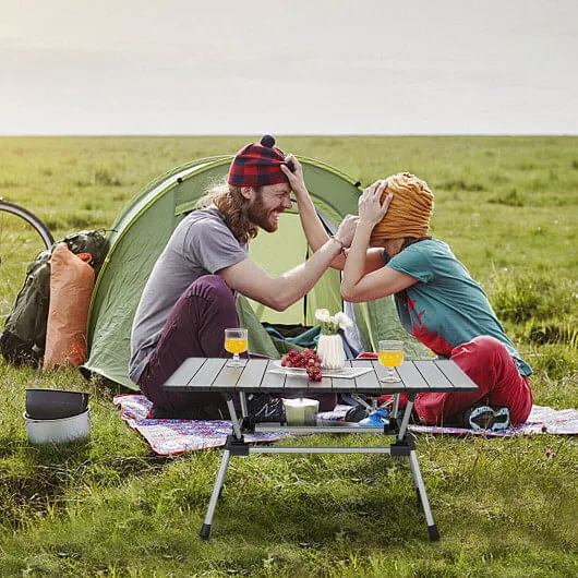 Folding Heavy-Duty Aluminum Camping Table with Carrying Bag-Silver - Color: Silv