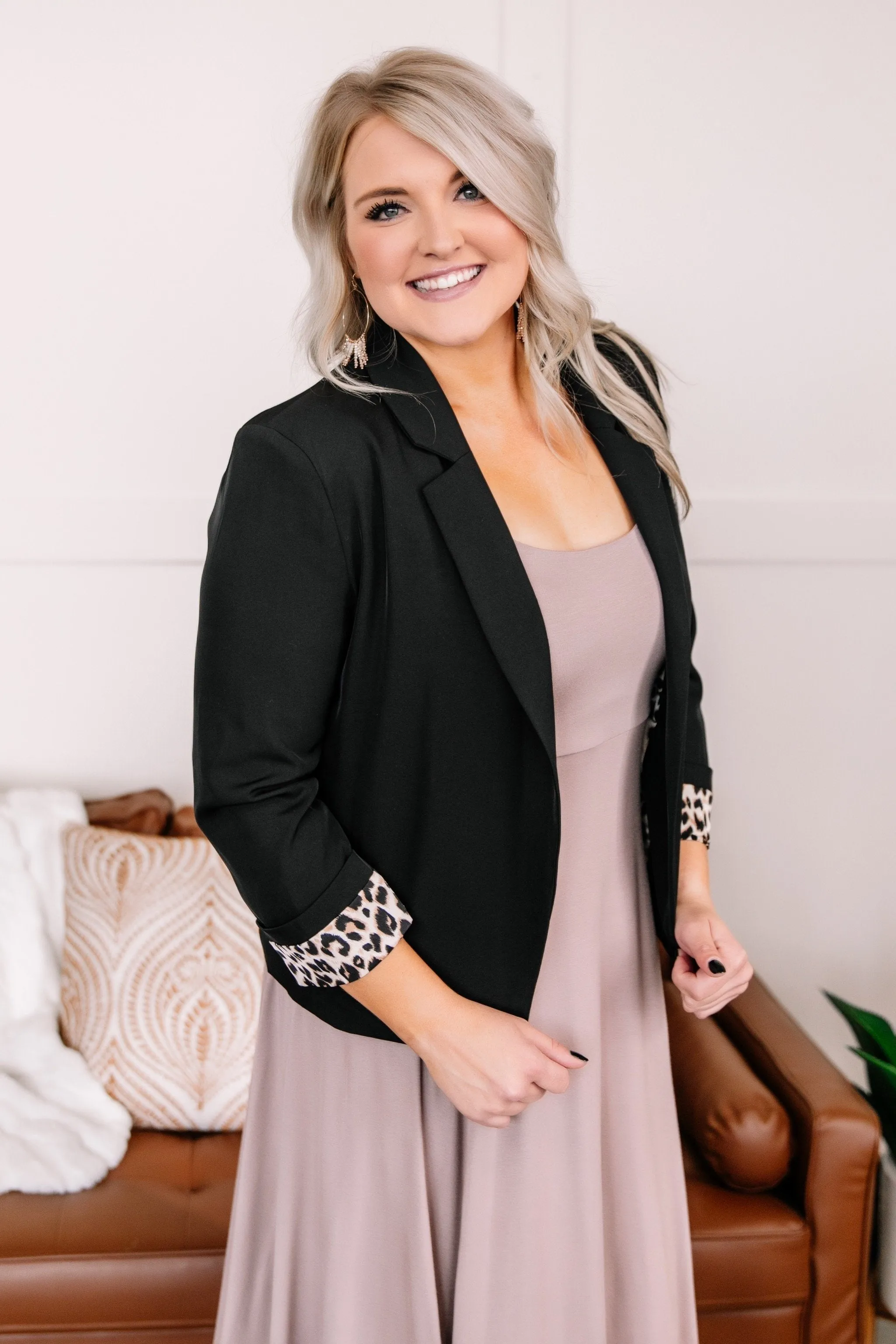 Get Me Through It Leopard Trimmed Blazer