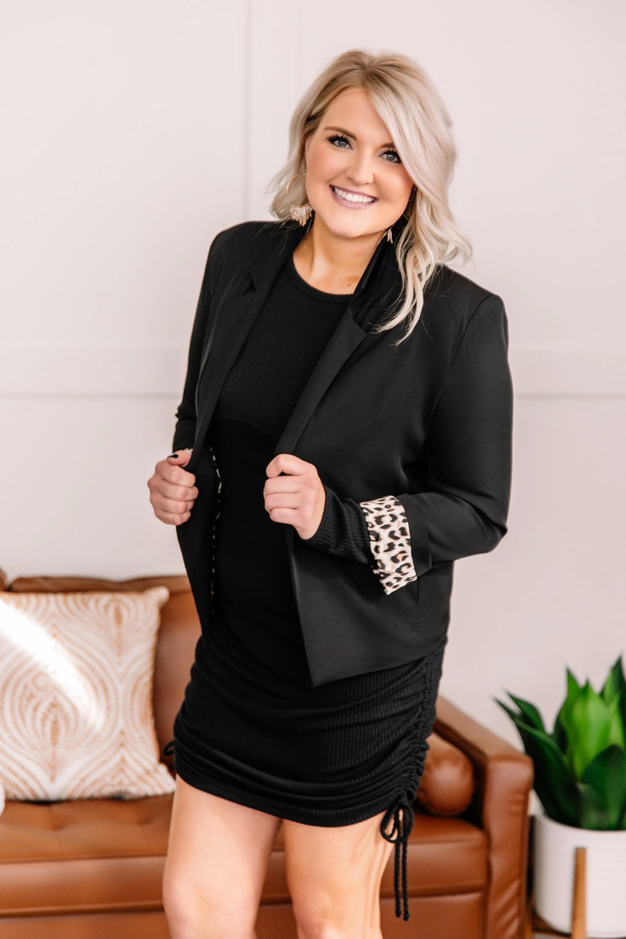 Get Me Through It Leopard Trimmed Blazer