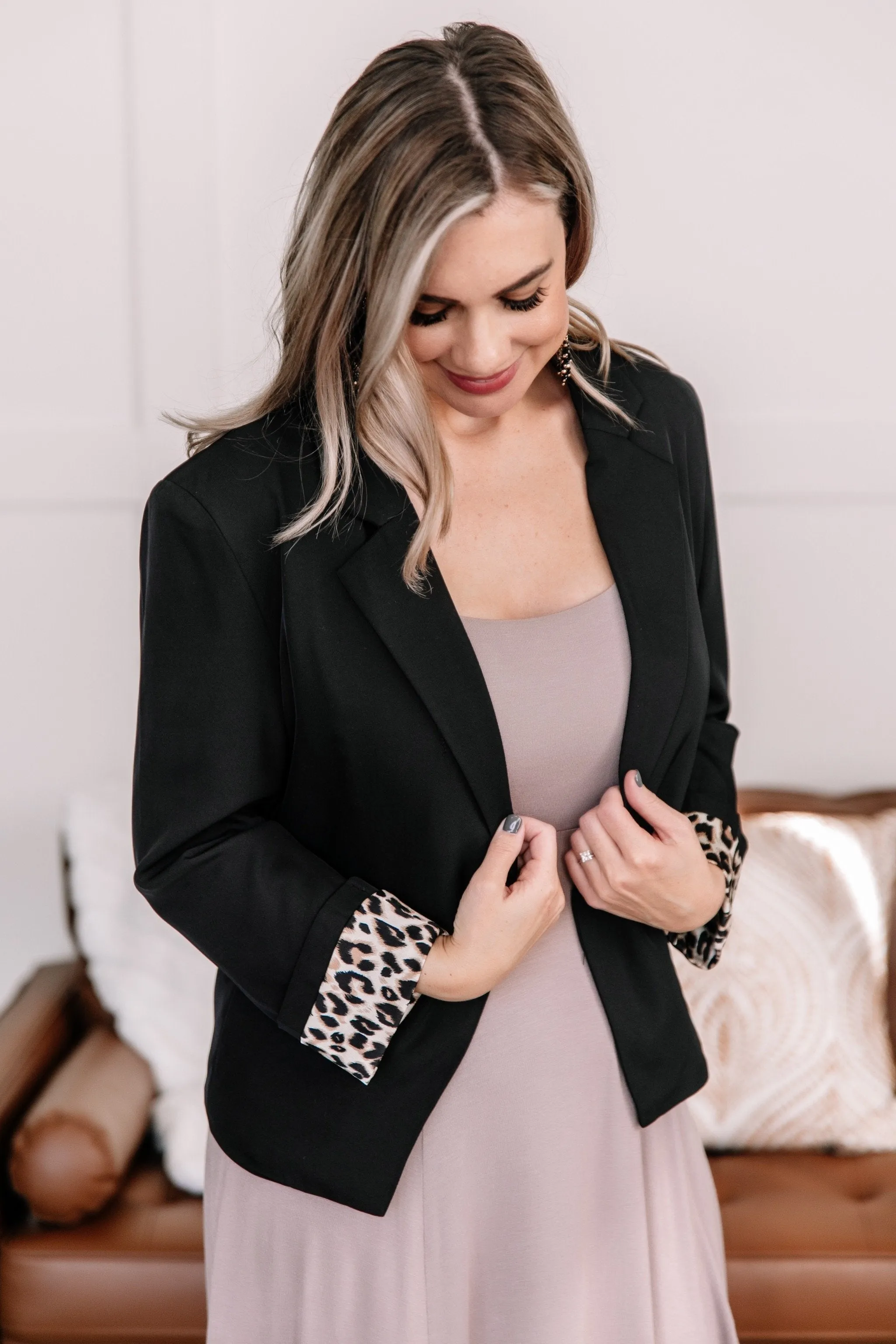 Get Me Through It Leopard Trimmed Blazer