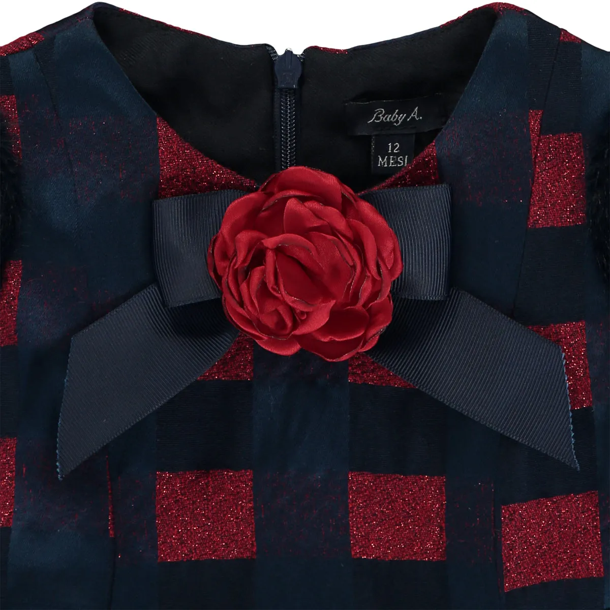 Girl Navy Blue and Burgundy Check Dress