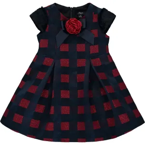 Girl Navy Blue and Burgundy Check Dress