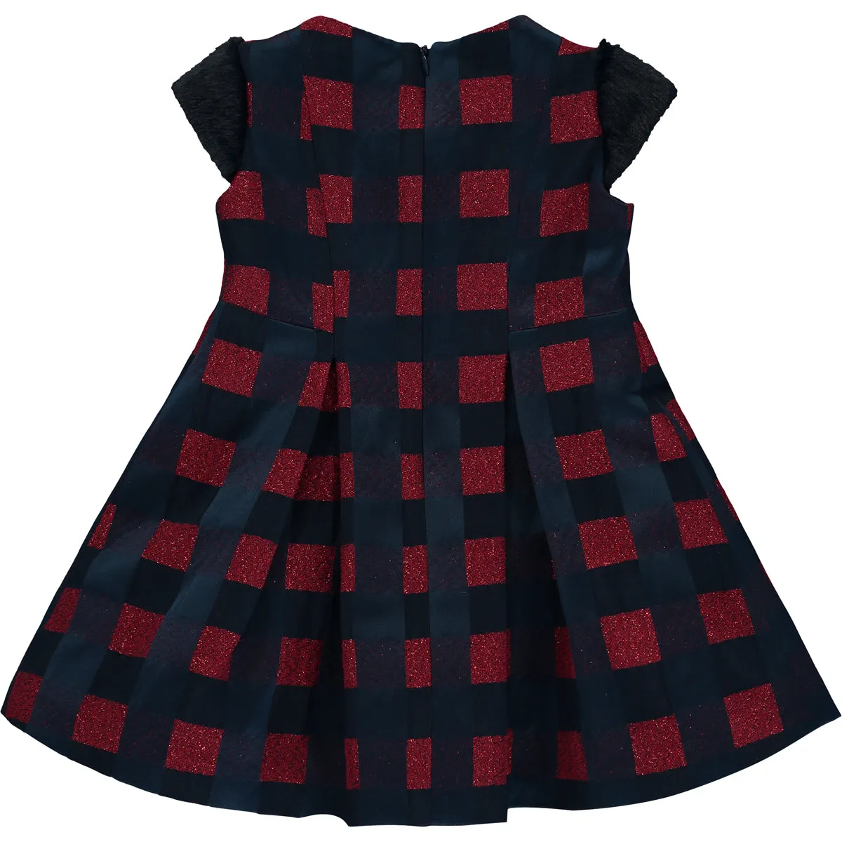 Girl Navy Blue and Burgundy Check Dress
