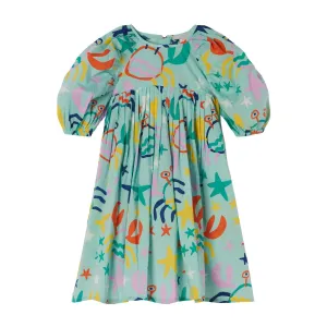 Girls Green Print Voile Dress