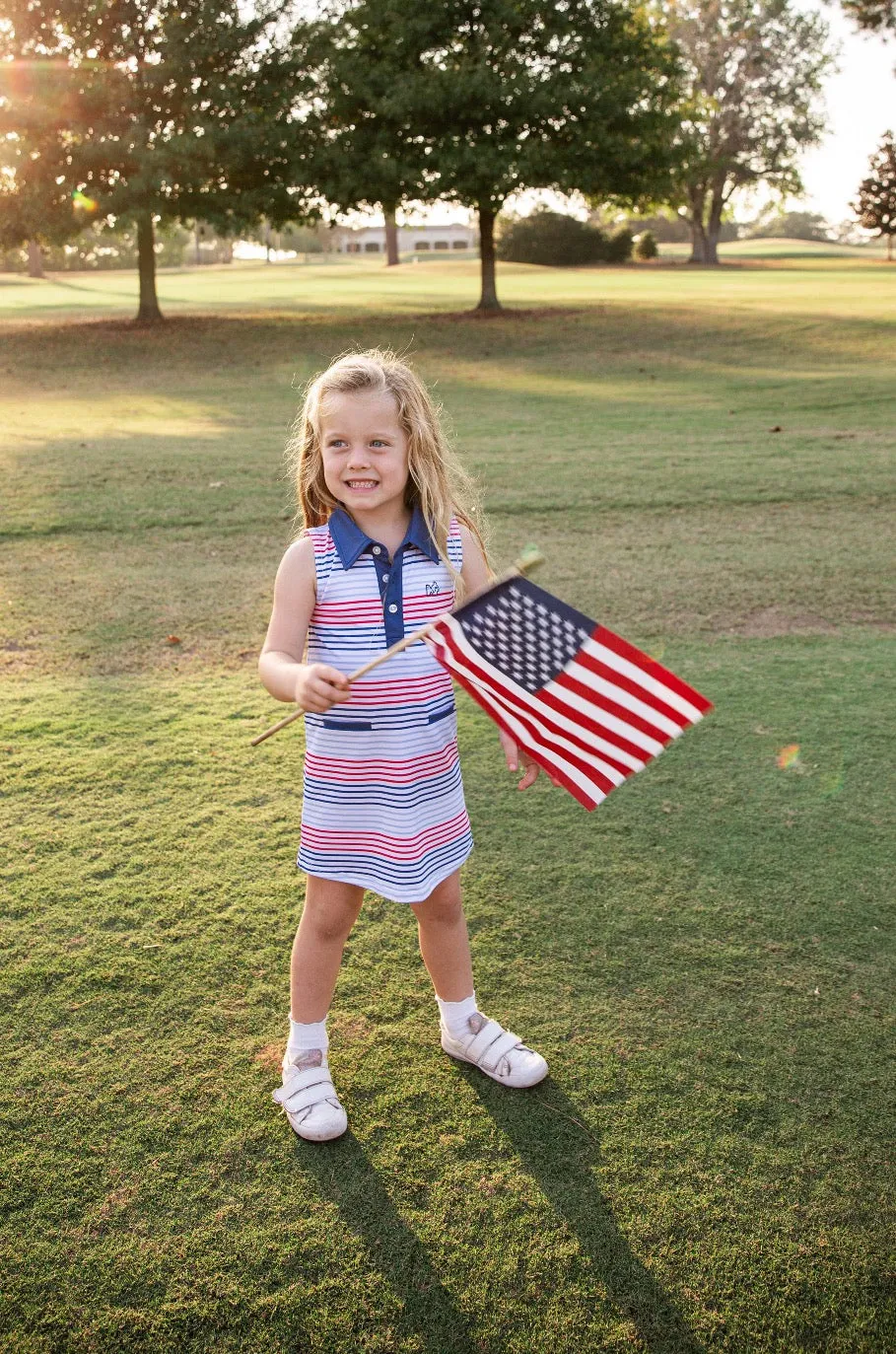 Girls' Sleeveless Pro Performance Polo Dress in American Stripe