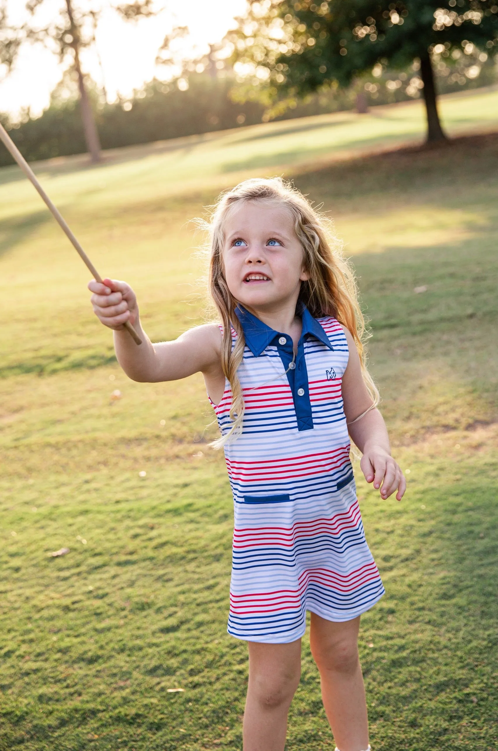 Girls' Sleeveless Pro Performance Polo Dress in American Stripe