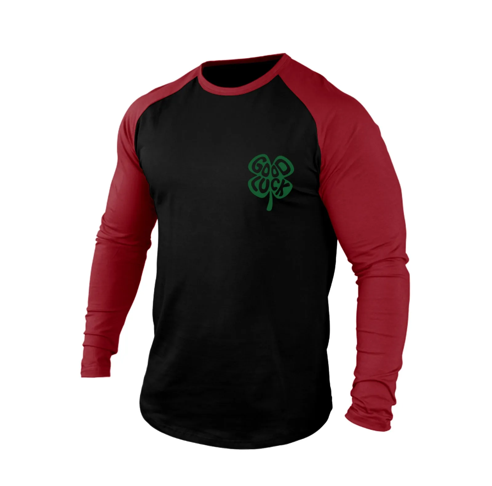 GOOD LUCK SHAMROCK 100% COTTON RAGLAN GRAPHIC LONG SLEEVE T-SHIRT