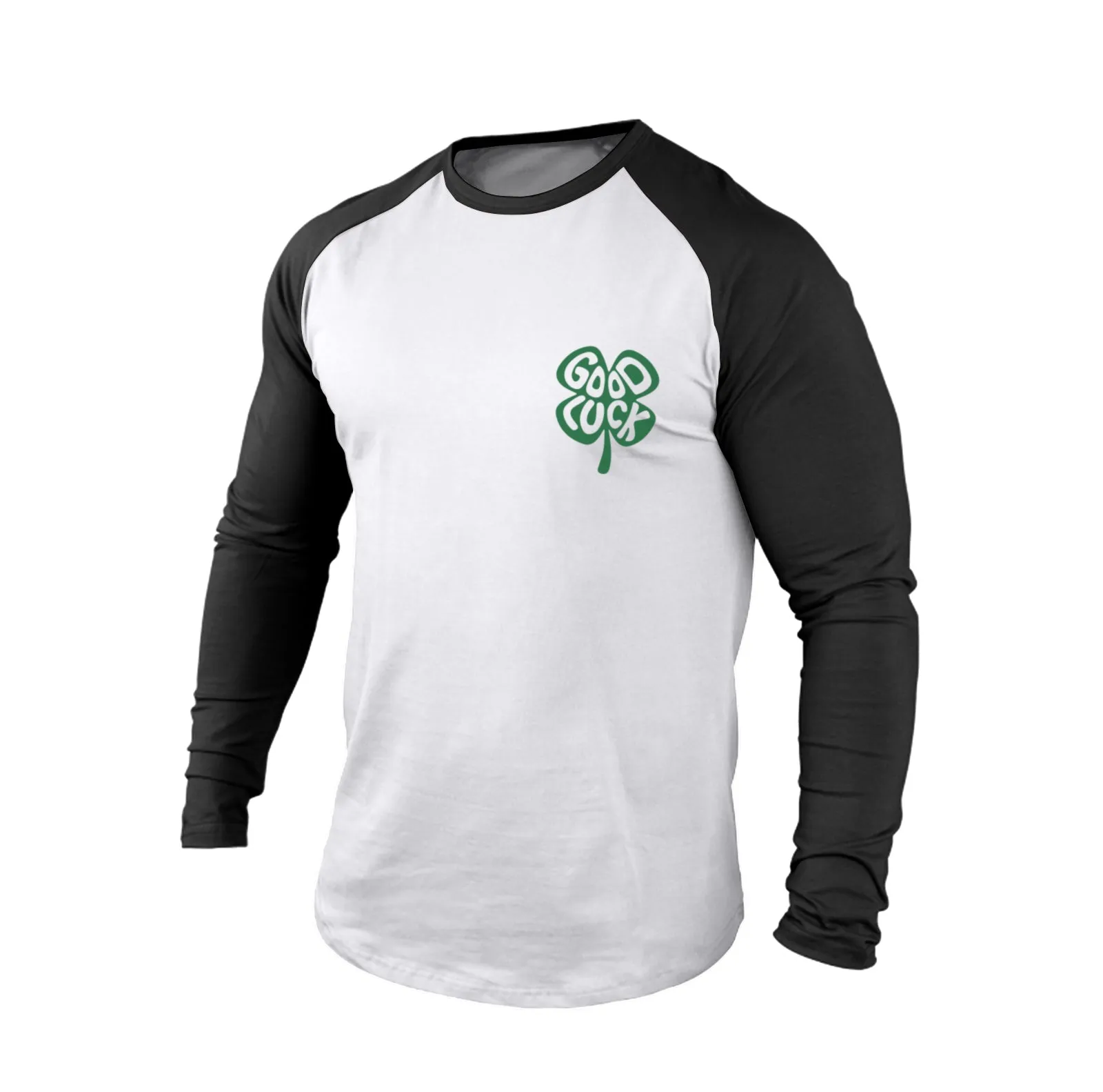 GOOD LUCK SHAMROCK 100% COTTON RAGLAN GRAPHIC LONG SLEEVE T-SHIRT