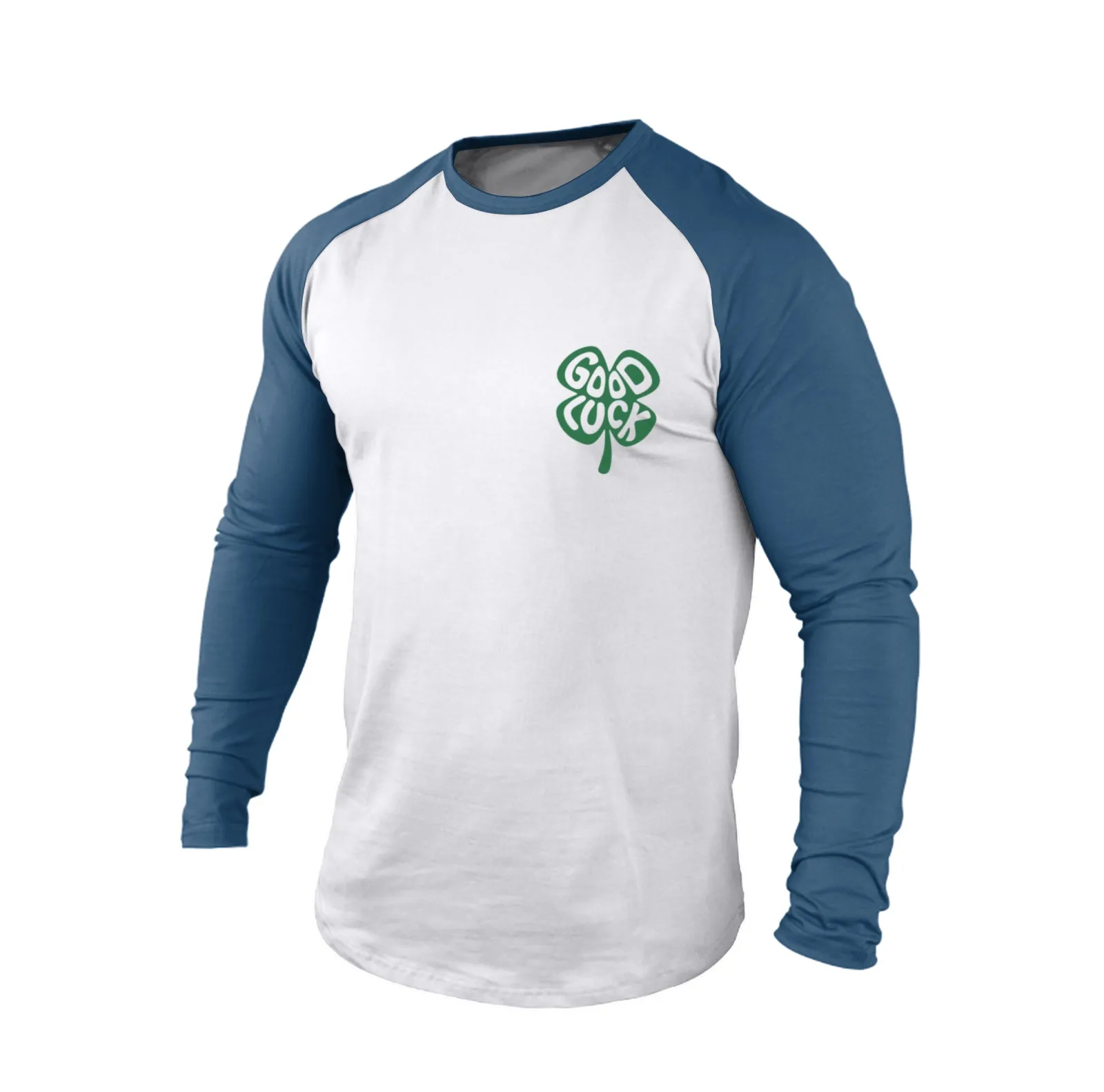 GOOD LUCK SHAMROCK 100% COTTON RAGLAN GRAPHIC LONG SLEEVE T-SHIRT
