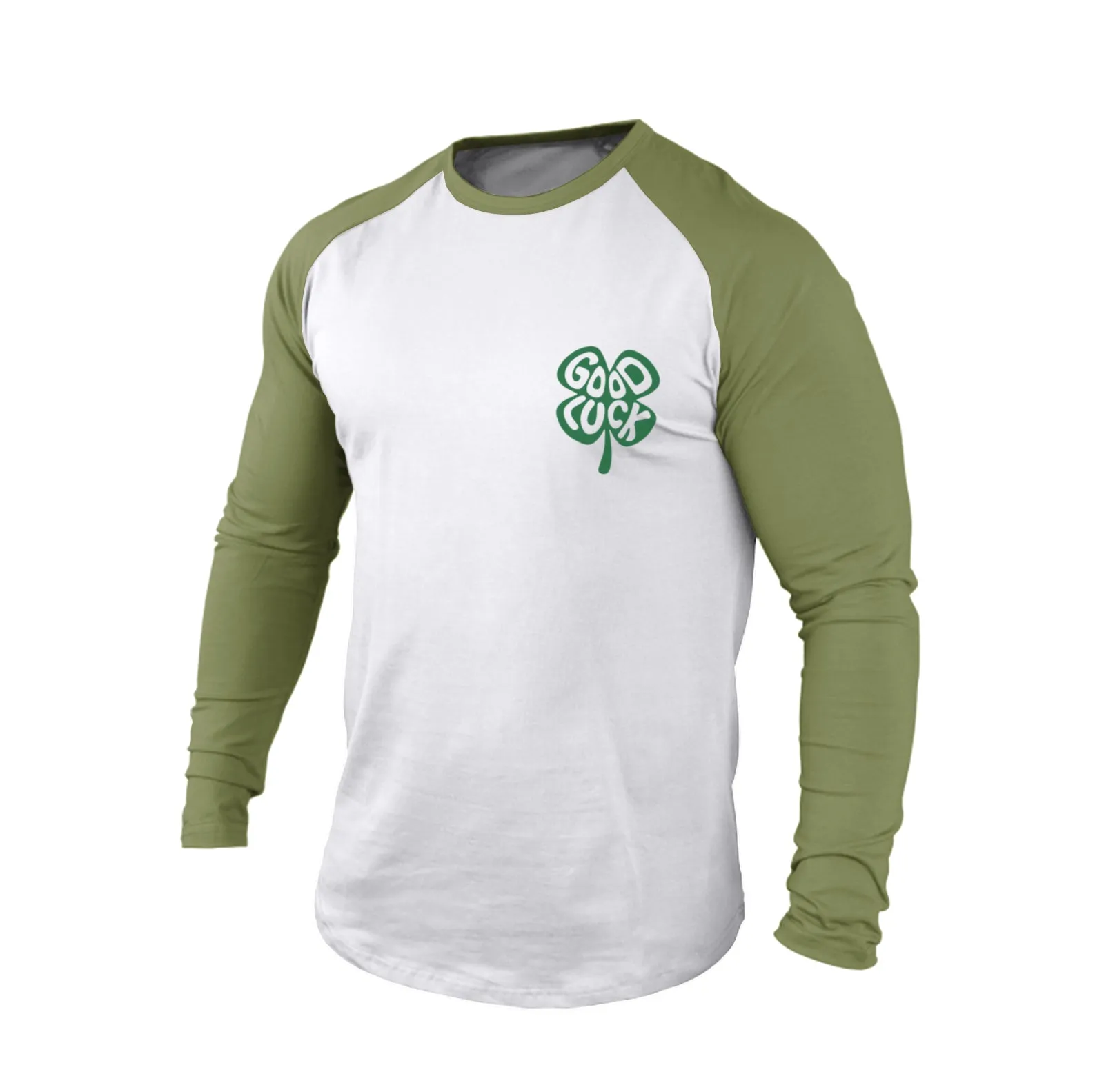 GOOD LUCK SHAMROCK 100% COTTON RAGLAN GRAPHIC LONG SLEEVE T-SHIRT