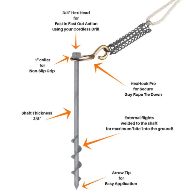 GROUNDGRABBA PRO KIT - 2 Stakes   2 Hexhooks