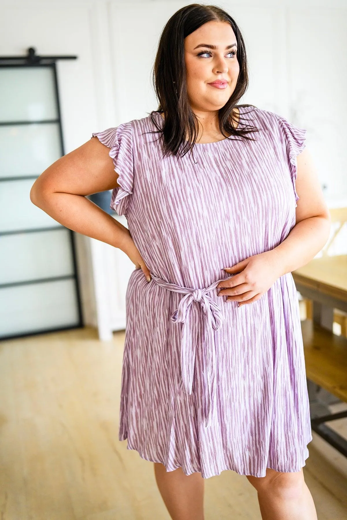 Hazel Blues® | Sandra Striped Flutter Sleeve Dress