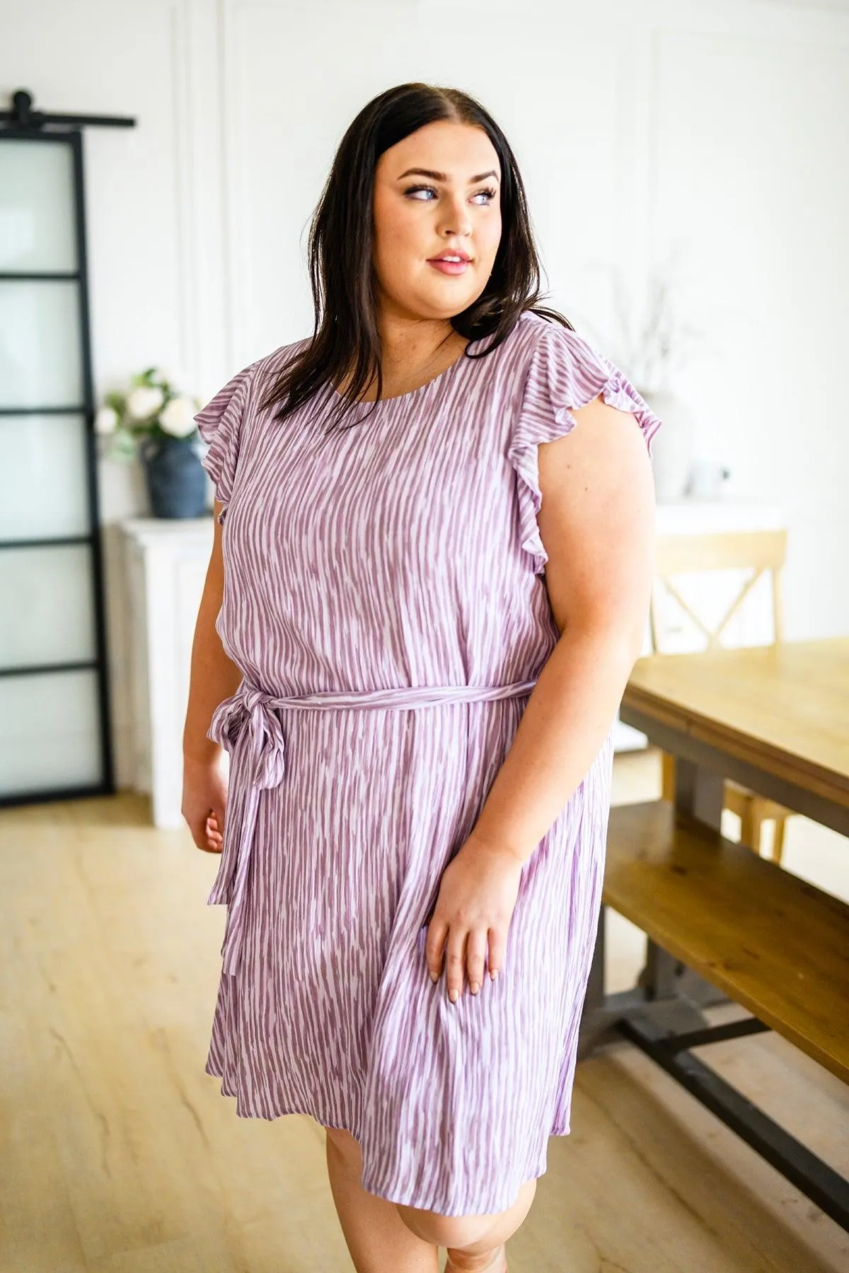 Hazel Blues® | Sandra Striped Flutter Sleeve Dress