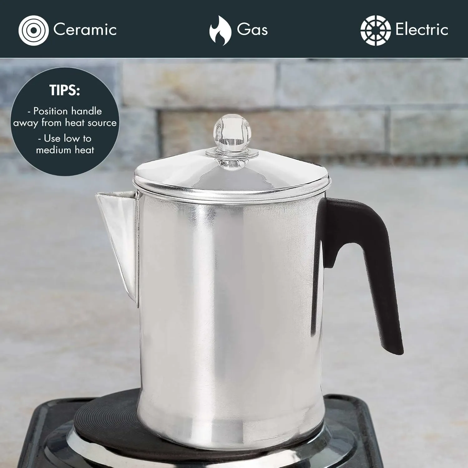 Heavy Duty Stove Top Percolator Coffee Pot Maker Aluminum Steel 9-Cup