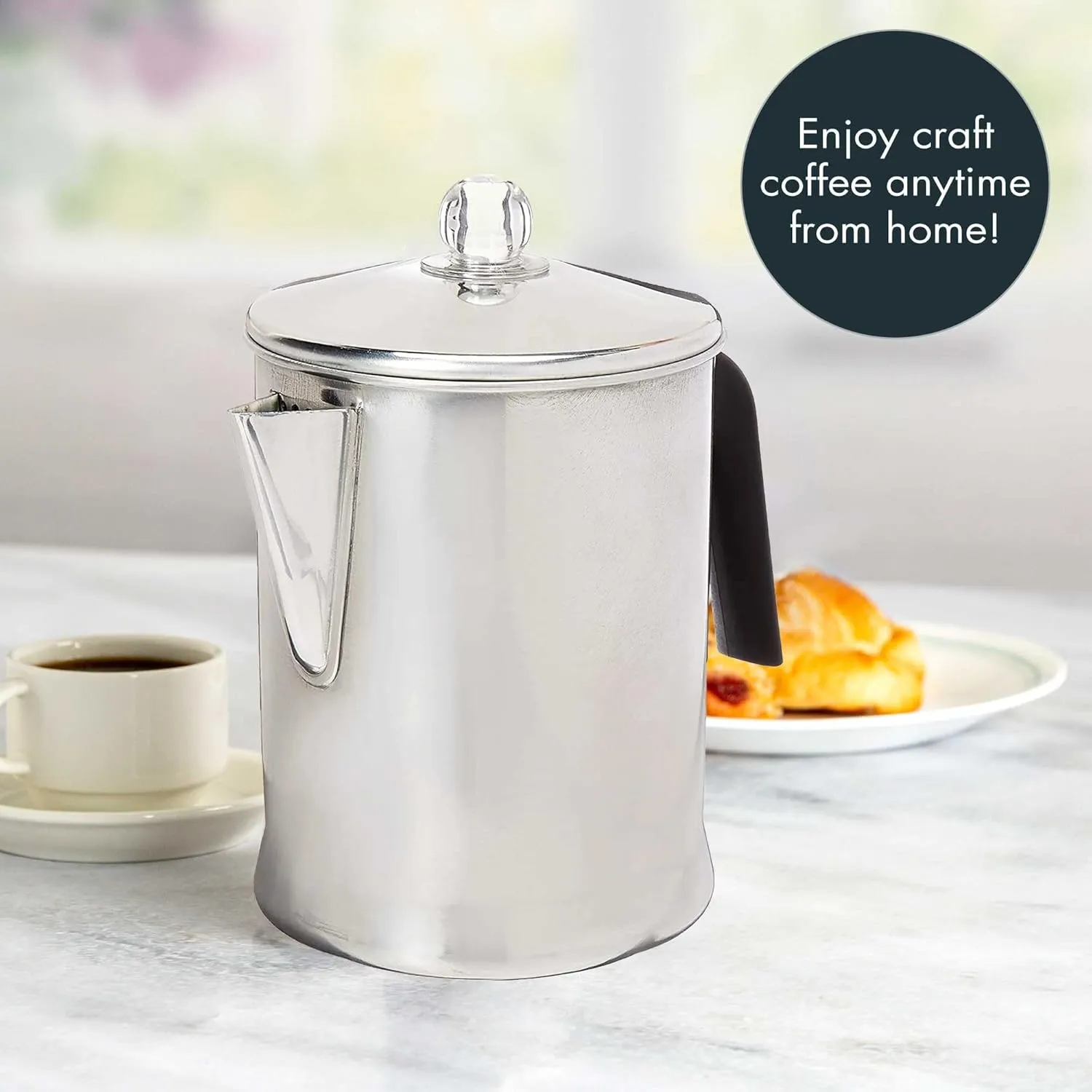 Heavy Duty Stove Top Percolator Coffee Pot Maker Aluminum Steel 9-Cup