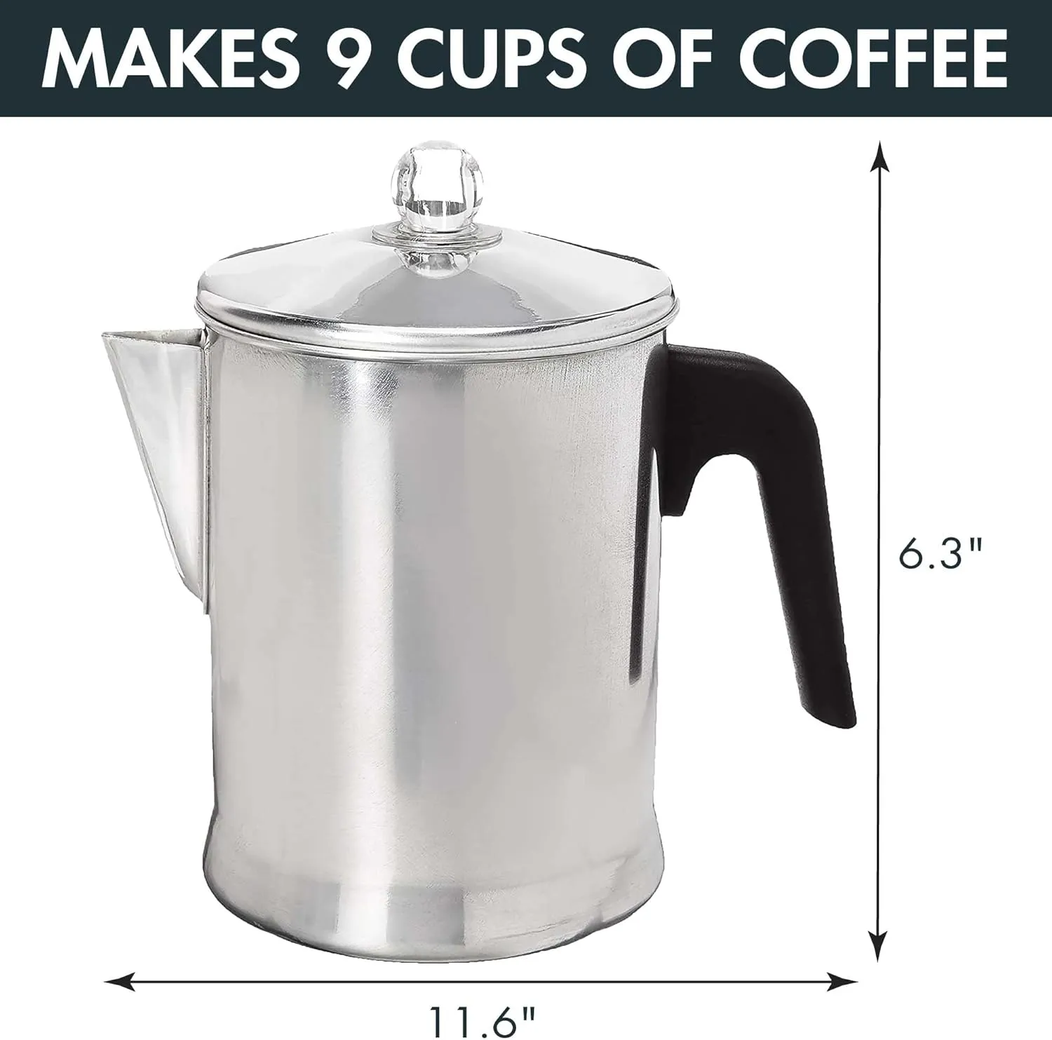 Heavy Duty Stove Top Percolator Coffee Pot Maker Aluminum Steel 9-Cup