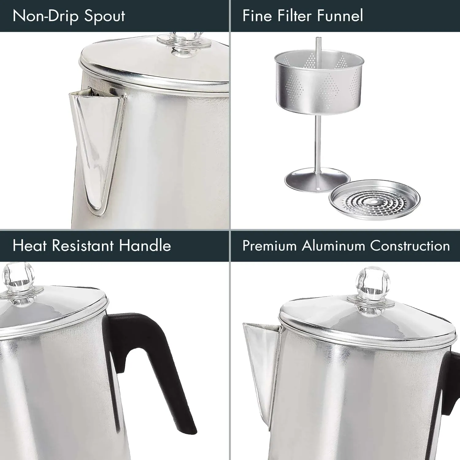 Heavy Duty Stove Top Percolator Coffee Pot Maker Aluminum Steel 9-Cup