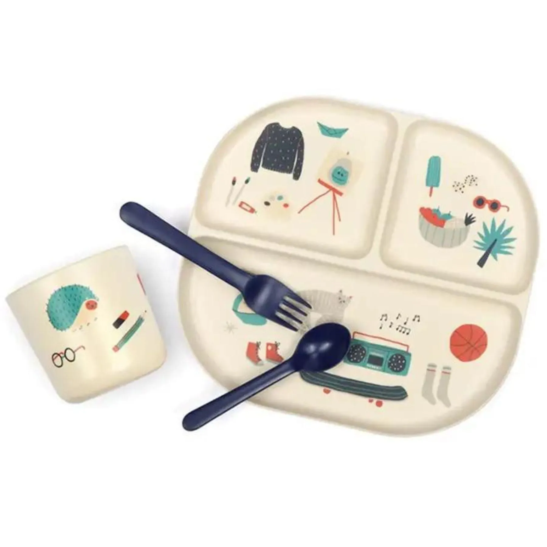 Illustrated Bamboo Kid Dinner Set