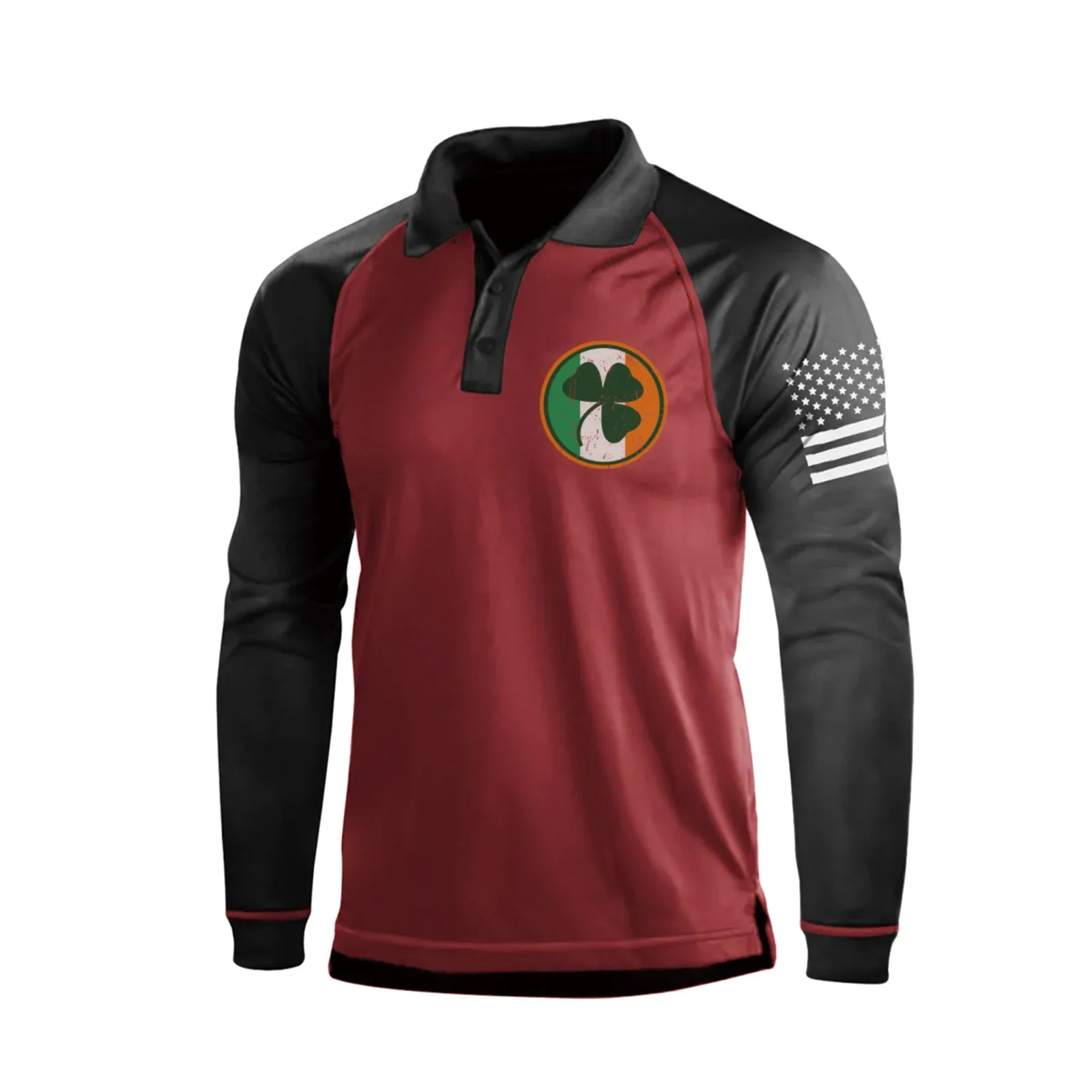 IRELAND FLAG SHAMROCK RAGLAN GRAPHIC LONG SLEEVE POLO SHIRT