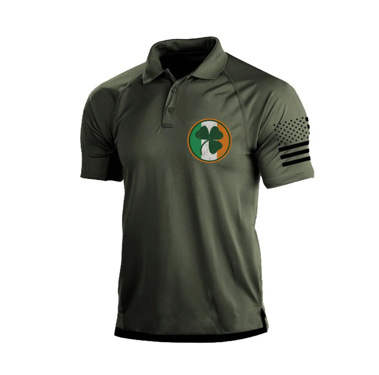 IRELAND FLAG SHAMROCK RAGLAN GRAPHIC POLO SHIRT