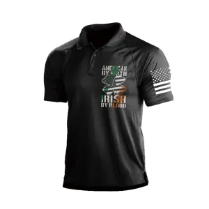 IRELAND FLAG SHAMROCK RAGLAN GRAPHIC POLO SHIRT