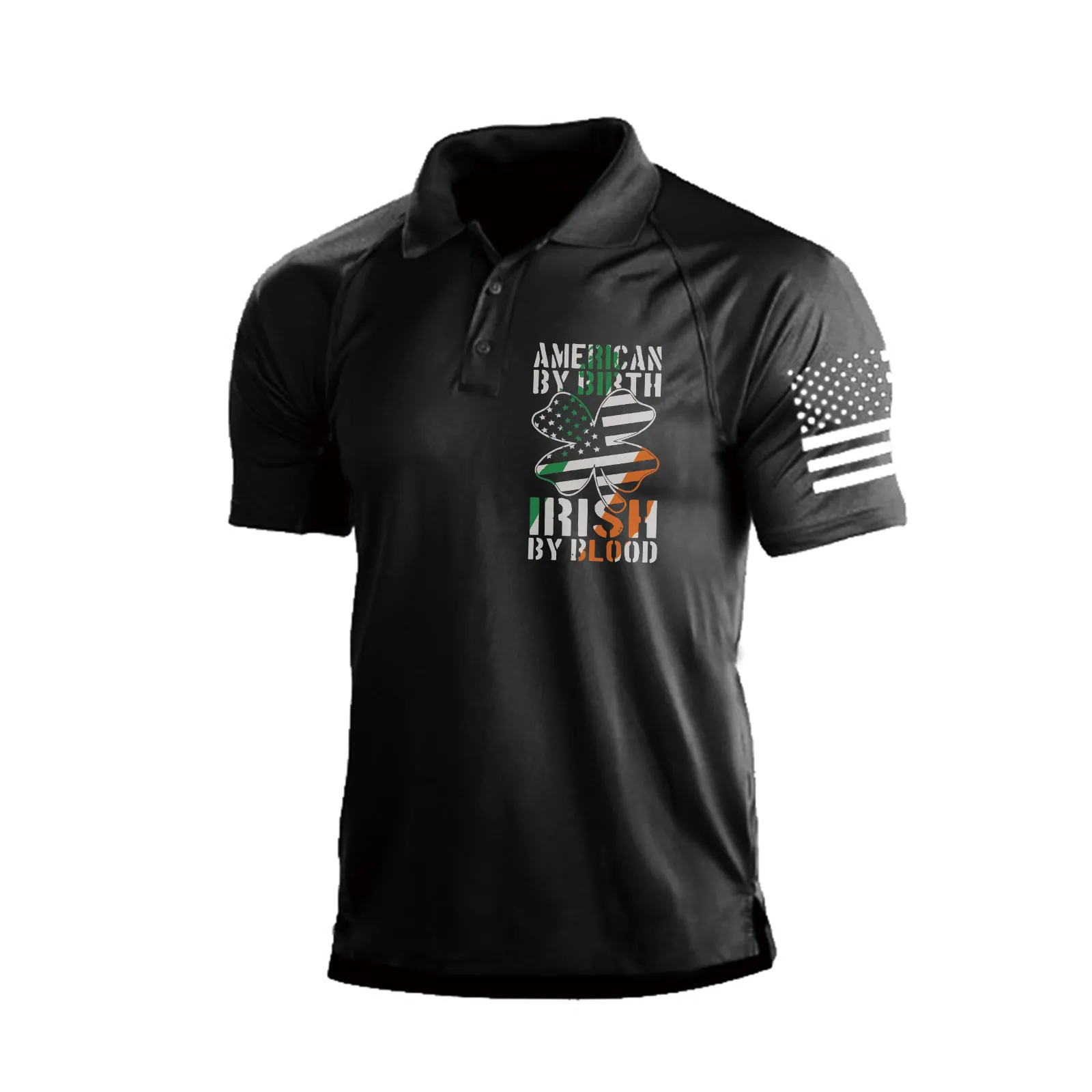 IRELAND FLAG SHAMROCK RAGLAN GRAPHIC POLO SHIRT