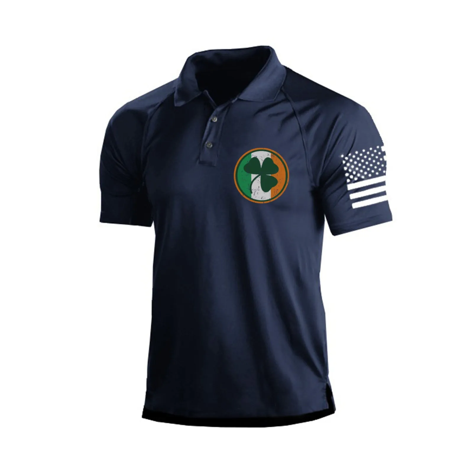 IRELAND FLAG SHAMROCK RAGLAN GRAPHIC POLO SHIRT