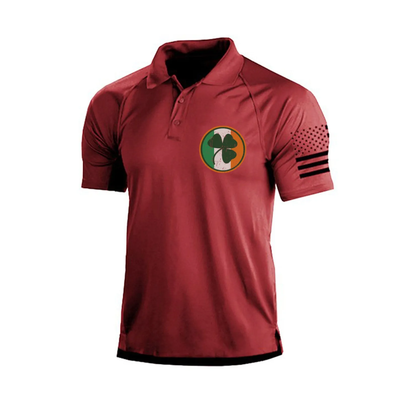 IRELAND FLAG SHAMROCK RAGLAN GRAPHIC POLO SHIRT