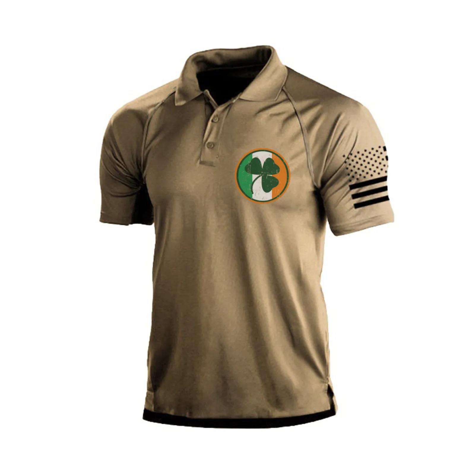 IRELAND FLAG SHAMROCK RAGLAN GRAPHIC POLO SHIRT